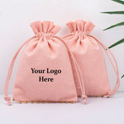 Pack of 100 Peach Custom Jewelry Packaging Pouch, Designer Bottom Lace